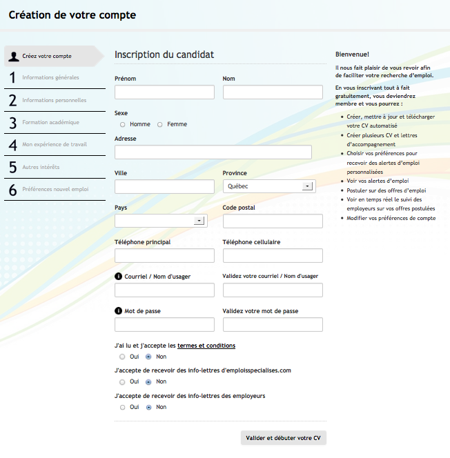 cv a remplir en ligne